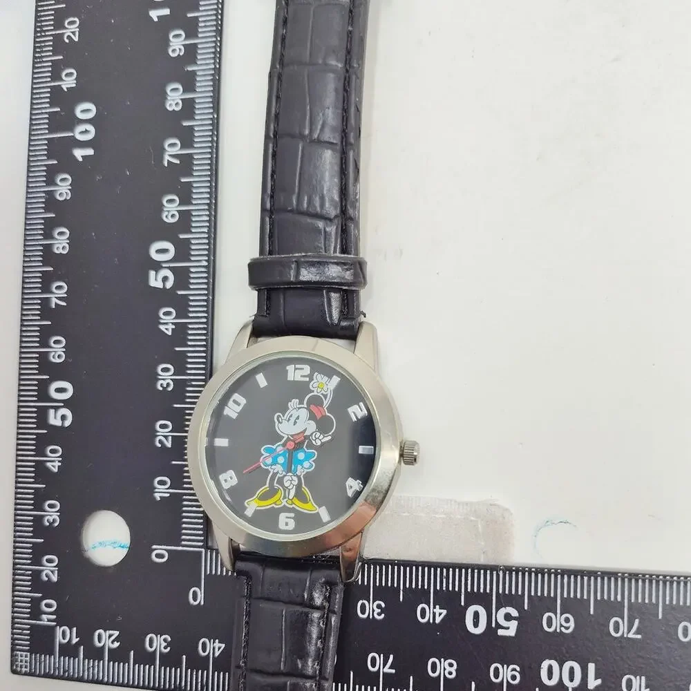 Disney Minnie Mouse Blue Dress Watch Silver Face Black Band